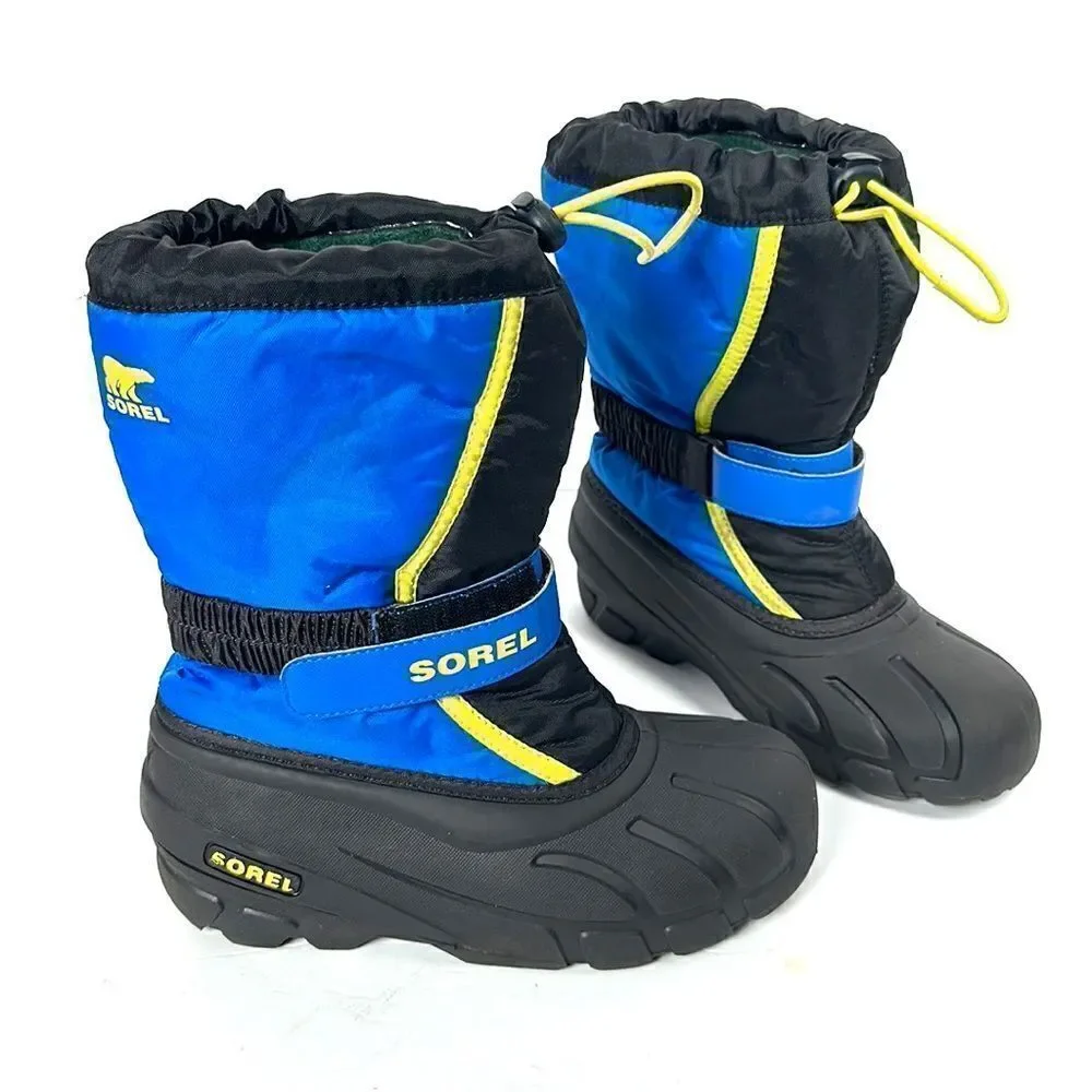 Sorel Children's Flurry Snow Boots Black Blue with Yellow Accents US 4 (22 cm)